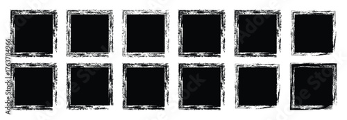Set of grunge jagged square shape. Vintage grunge boxes for collage, text, banner, sticker, poster design. paint brush grunge border frame. black grunge square on a white background.