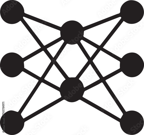 Simplified diagram of artificial neural network connections on dark background, AI and machine learning concept