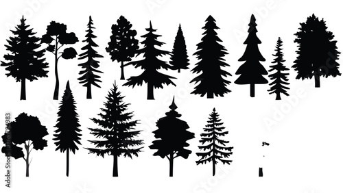 Elegant forest tree silhouettes for woodland designs and nature-themed creative projects, originally a scalable vector