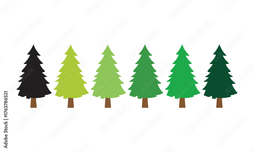 Obraz premium Row of six christmas trees with a different shade of green