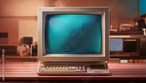 retro computer monitor with pixelated screen displayed in high detail creating a nostalgic atmosphere
