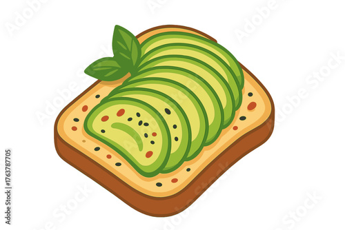 Sliced avocado on toast with sesame seeds and basil leaves avocado toast slice