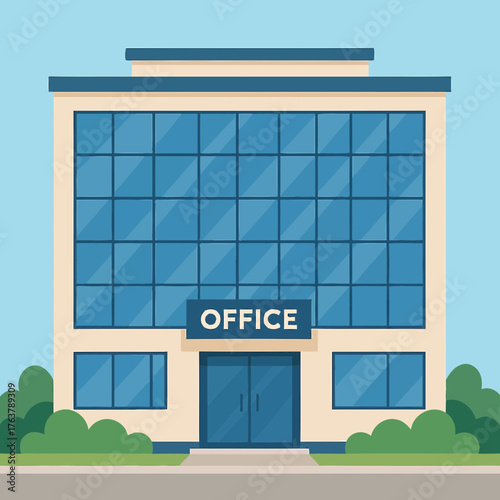 Office Building with Large Windows Flat Vector Illustration