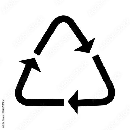 Recycling triangle. Recycling. Three curved arrows following each other in a circle forming a triangle. The material is suitable for recycling. Closed recycling cycle. Marking on packaging.