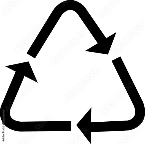 Recycling triangle. Recycling. Three curved arrows following each other in a circle forming a triangle. The material is suitable for recycling. Closed recycling cycle. Marking on packaging.