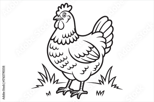 Vector silhouette set of detailed quality chickens - hens, poultry, roosters, cock and baby chicks in farm