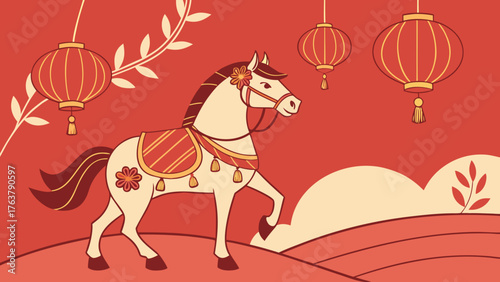 Silhouette of horse with rider and female figures in equestrian scene