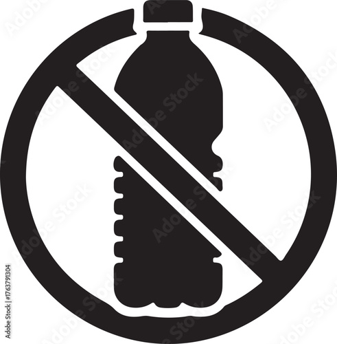 zero waste concept Bottle crossed out – no plastic bottles allowed
