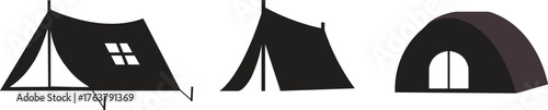 Camping Tent Vector Icon Set. Outdoor Shelter, Camp, and Tipi Silhouette Collection for Adventure, Travel, and Nature Design.