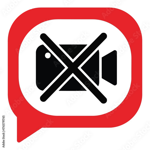 No Video Recording Sign Red and Black Icon Video Camera Prohibition Forbidden