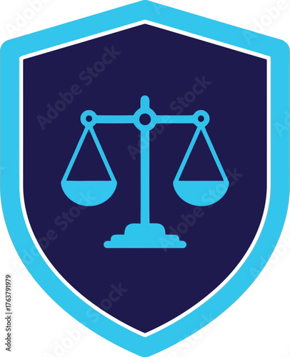 Scales of Justice Shield Icon Symbol for Law and Legal Concepts in Blue