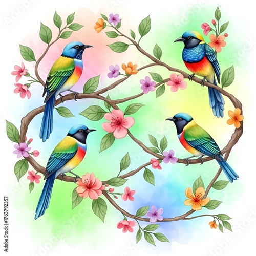Watercolor Stylized Tropical Birds Illustration for Wildlife Conservation Day