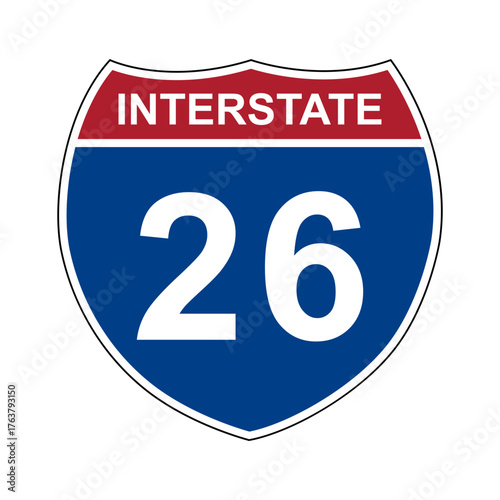 Interstate 26. Interstate highway sign. Road number. Signpost indicating route numbers in the U.S. Interstate Highway System. Even numbers run west to east. Odd numbers run north to south.