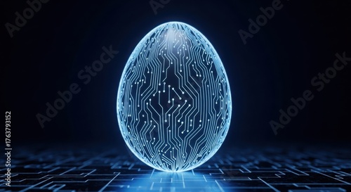 Digital egg with circuit patterns in dark background
