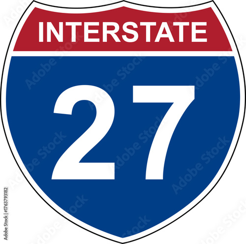 Interstate 27. Interstate highway sign. Road number. Signpost indicating route numbers in the U.S. Interstate Highway System. Even numbers run west to east. Odd numbers run north to south.