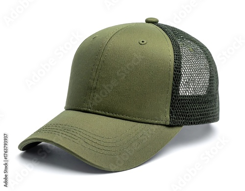Olive green distressed mesh back trucker hat