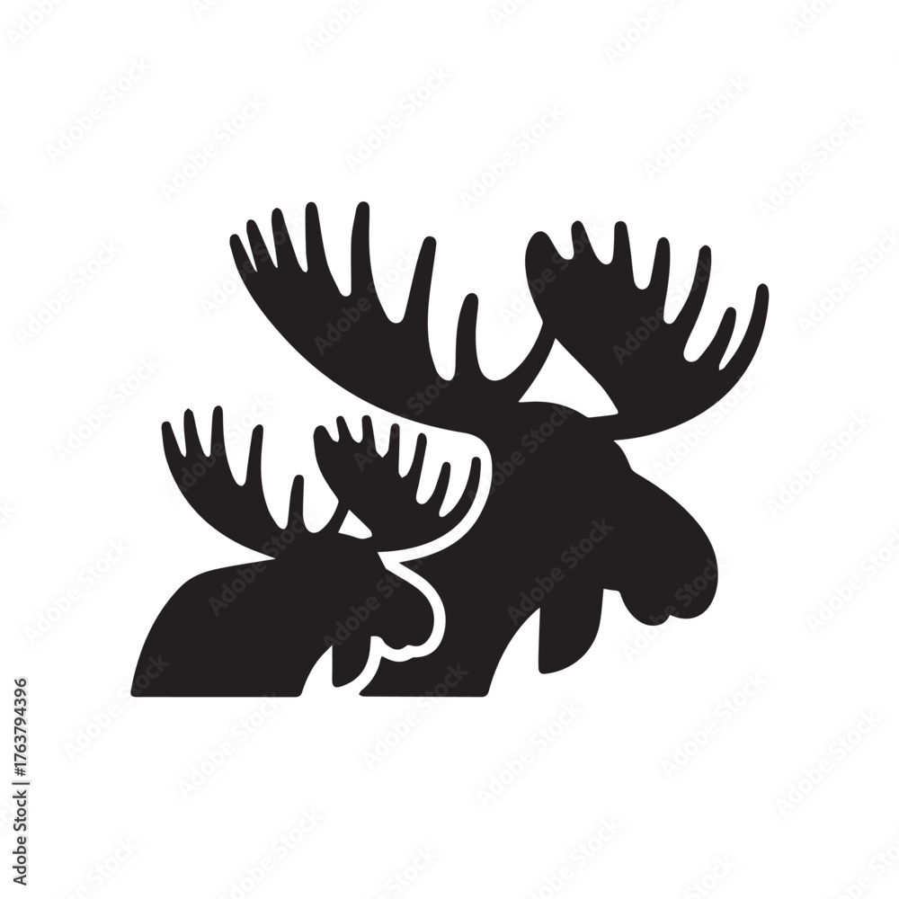 Obraz premium moose silhouette vector illustration features a bold, black outline of a moose standing gracefully against a clean white background. The moose is depicted in profile, showcasing its large, mescal