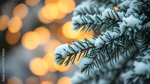 Macro christmas tree, captured against a bokeh background of twinkling lights