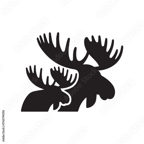 moose silhouette vector illustration features a bold, black outline of a moose standing gracefully against a clean white background. The moose is depicted in profile, showcasing its large, mescal