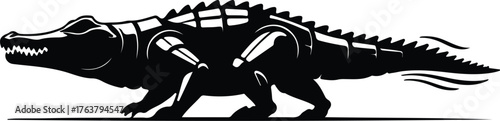 Vector alligator running wild reptile swamp animal silhouette illustration