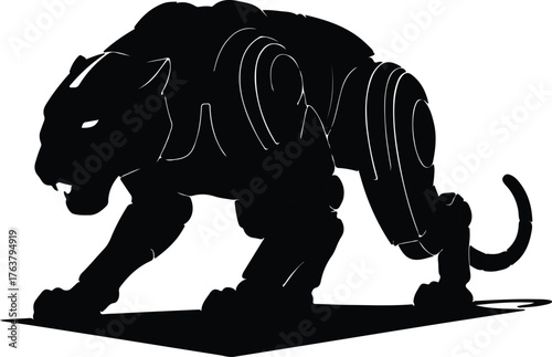 Vector Black panther creeping on ground aggressive pose silhouette illustration