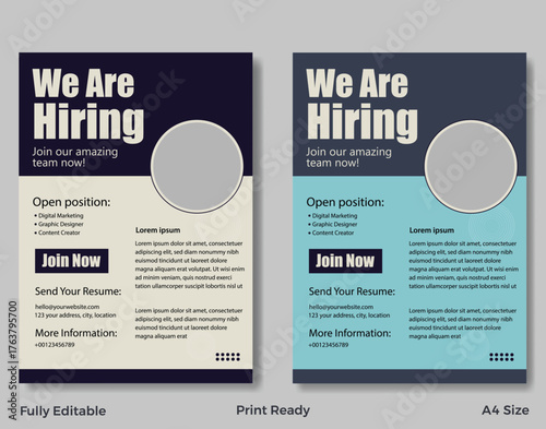 hiring, job opening, employment, flyer, template, join our team, open position, digital marketing, graphic designer, content creator, join now, send resume, email, address, city, location, more inform