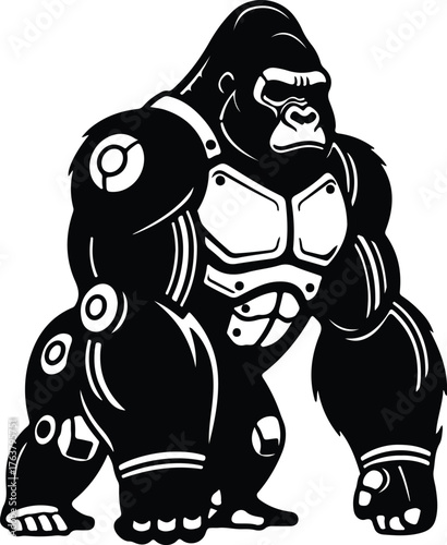 Vector futuristic gorilla robot silhouette illustration with armor plating design