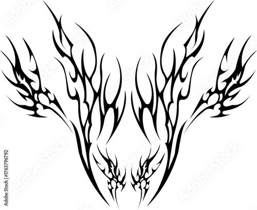 Abstract neo tribal element. Neo tribal shape. Aesthetic y2k cyber gothic style. Vector illustration.