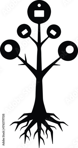 Vector Money Tree with Chinese Coin and Ingots silhouette illustration