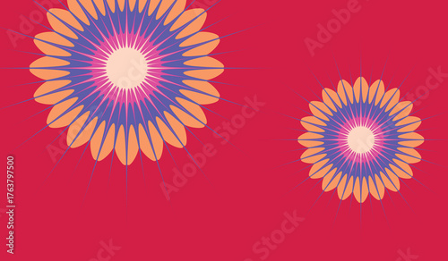 Abstract geometric floral background features vibrant  red colors backdrop background for banner, poster, ads, covering and wallpaper design