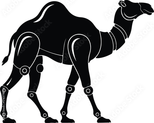 Vector robot camel walking with visible joints silhouette illustration