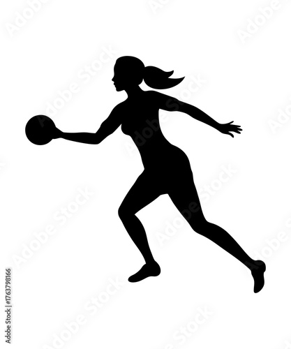 Woman playing handball silhouette dynamic action sports graphic
