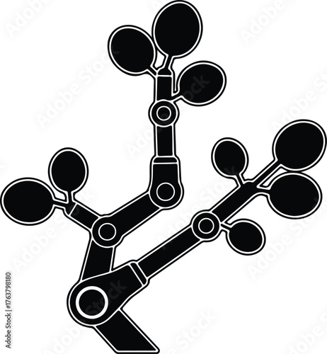 Vector robotic arm tree artificial plant innovative technology silhouette illustration