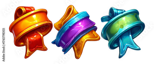 Colorful Glossy 3D Cartoon Banners with Transparent Background for Illustrations