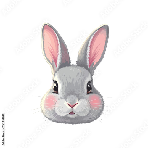 Cute rabbit face vector with fluffy cheeks and long ears, representing pets, softness, and adorable animal mascots in a friendly cartoon illustration style