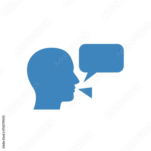 Human profile speaking icon representing voice communication, discussion, and conversation flow designed in a clean minimal flat illustration style