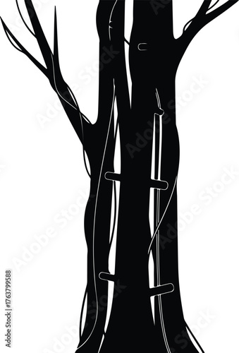 Vector tree trunk with climber steps silhouette illustration