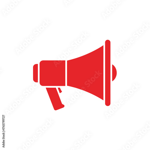 Red megaphone vector representing announcement, promotion, and broadcasting messages, designed in bold minimal style for communication themes