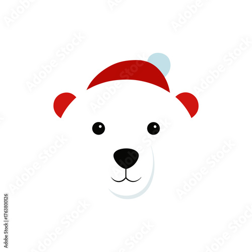 polar bear animal head on white with santa hat vector art