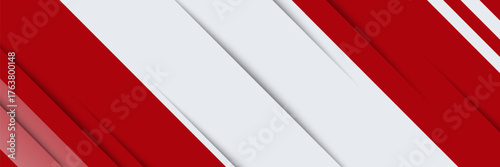 red and white banner background with diagonal stripes