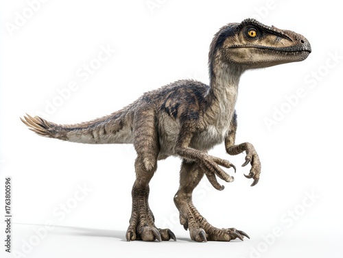 3D Illustration of Utahraptor: An Extinct Carnivore Dinosaur from the Prehistoric Cretaceous Era with Distinctive Claws