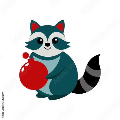 raccoon animal head on white holding a christmas vector art