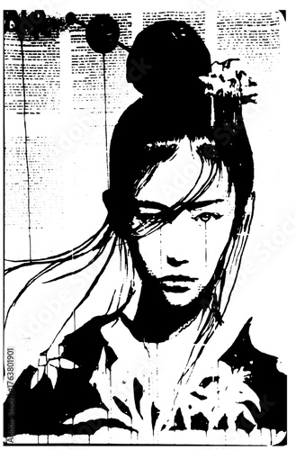 geisha samurai illustration vector wallpaper black