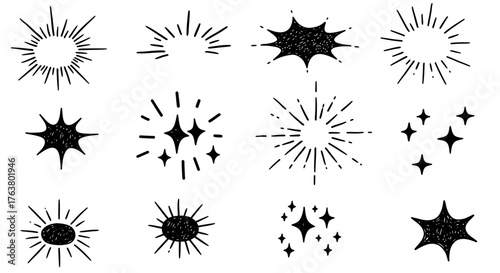 Hand-drawn starburst and sparkle collection for retro design projects