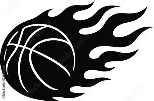 Flaming basketball silhouette dynamic motion energy sport athleticism action game vector