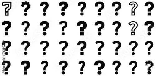 Question Mark Icons, Set Of Black And White Symbols For FAQ Design Project Management And User Interface Applications

