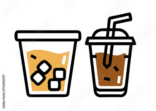 Vector illustration of a soda drink cup next to a recycling trash can symbol