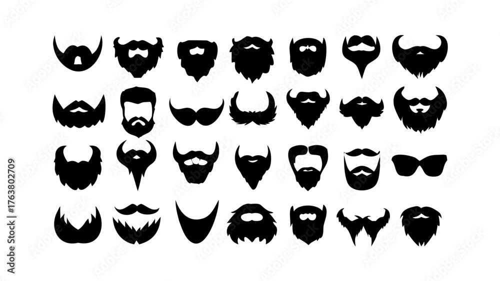 Naklejka premium Beard and moustaches silhouette vector 