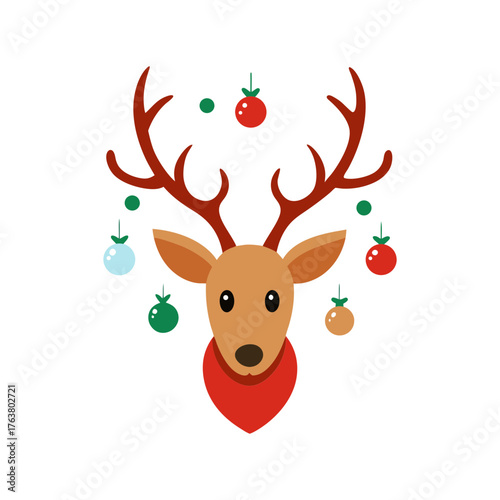 reindeer animal head on white with christmas antlers vector art