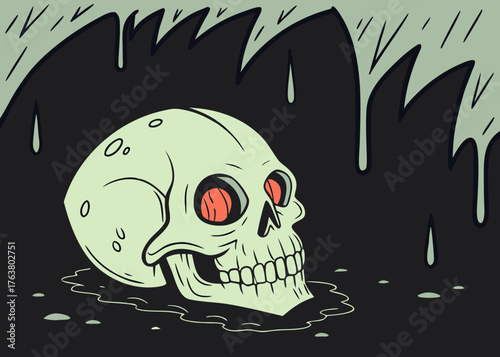 Funny cartoon vector monster illustration of a cute zombie fish character design for Halloween